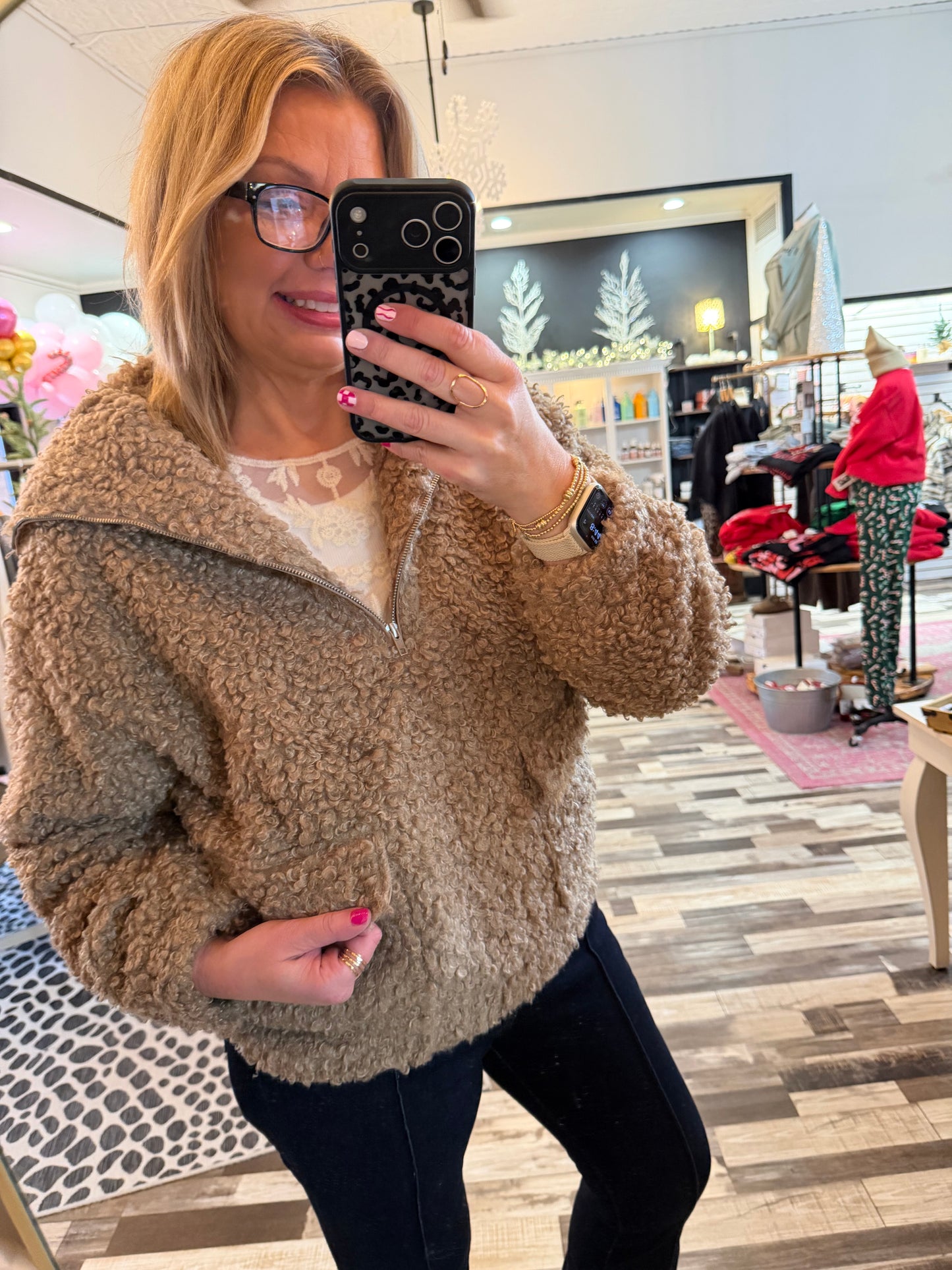 Oversized Teddy Half Zip w/Pocket