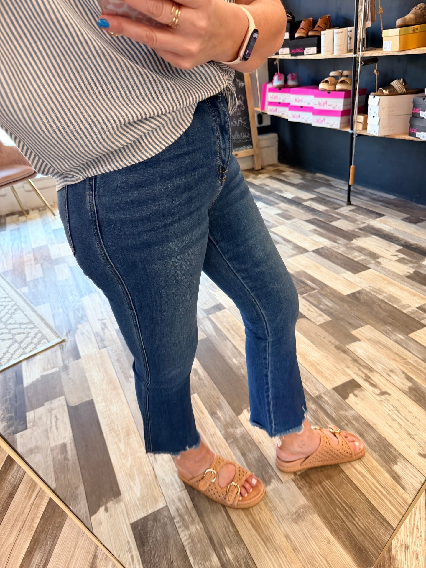 Mica High Rise Crop Flare w/Uneven Hem