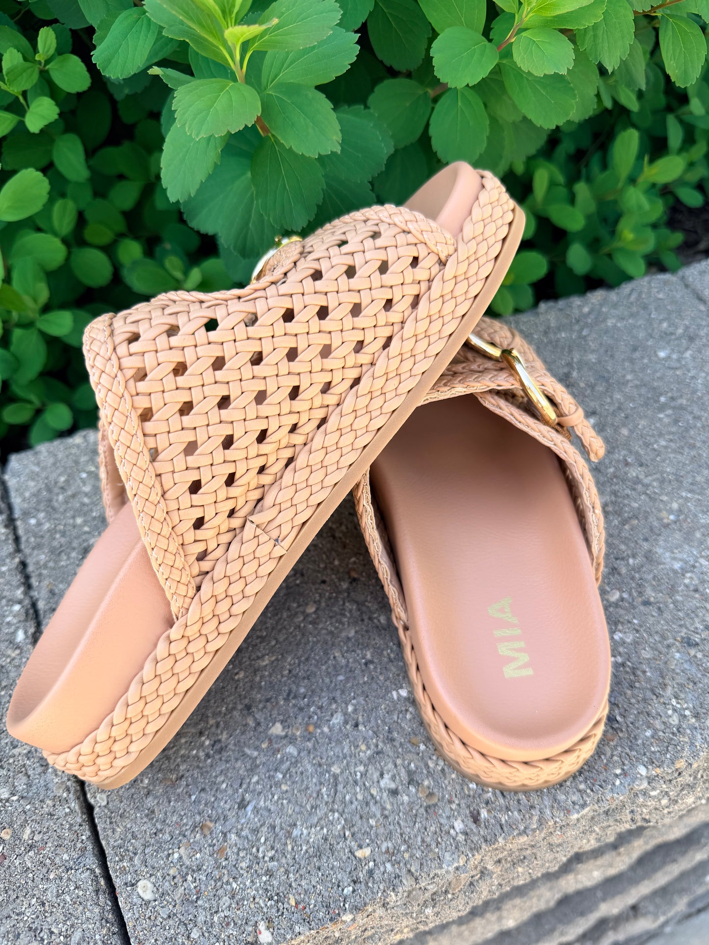 MIA Trendy Woven Vegan Leather Adjustable Straps Slide