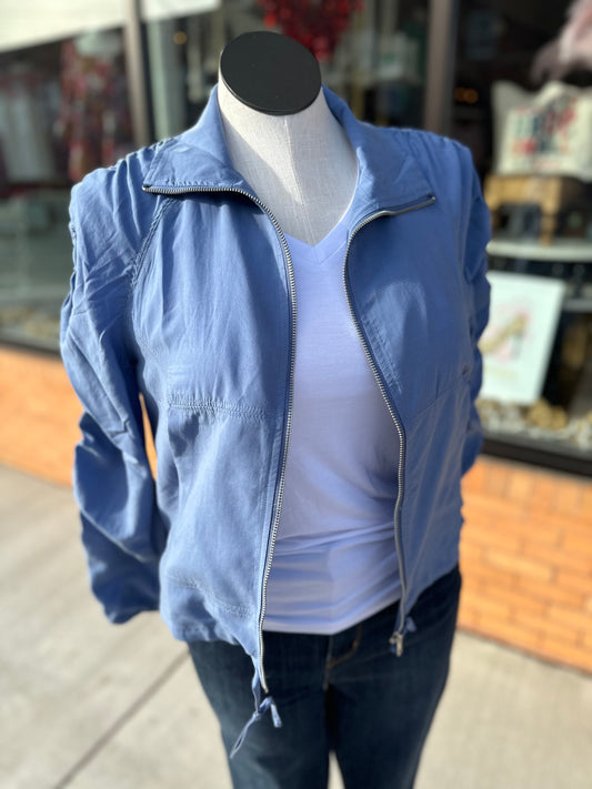 Ruched Sleeve Zip Up Jacket