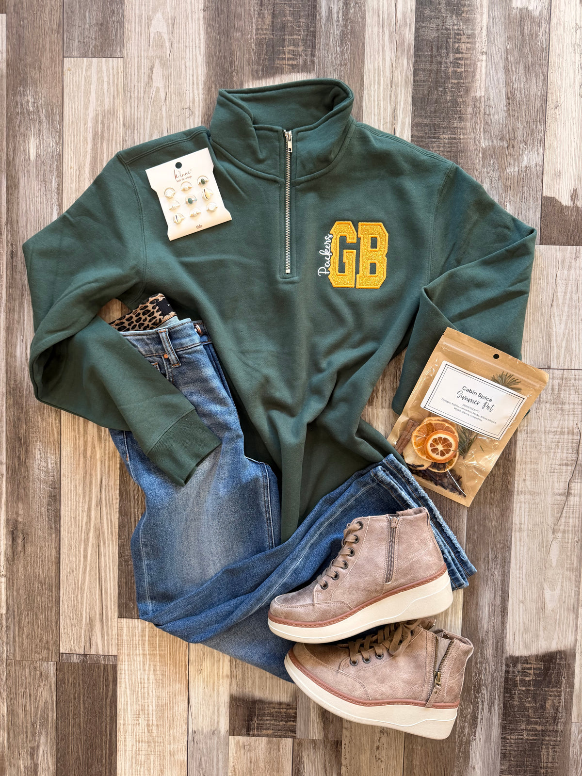 Green Bay Zip Pullover w/Glitter