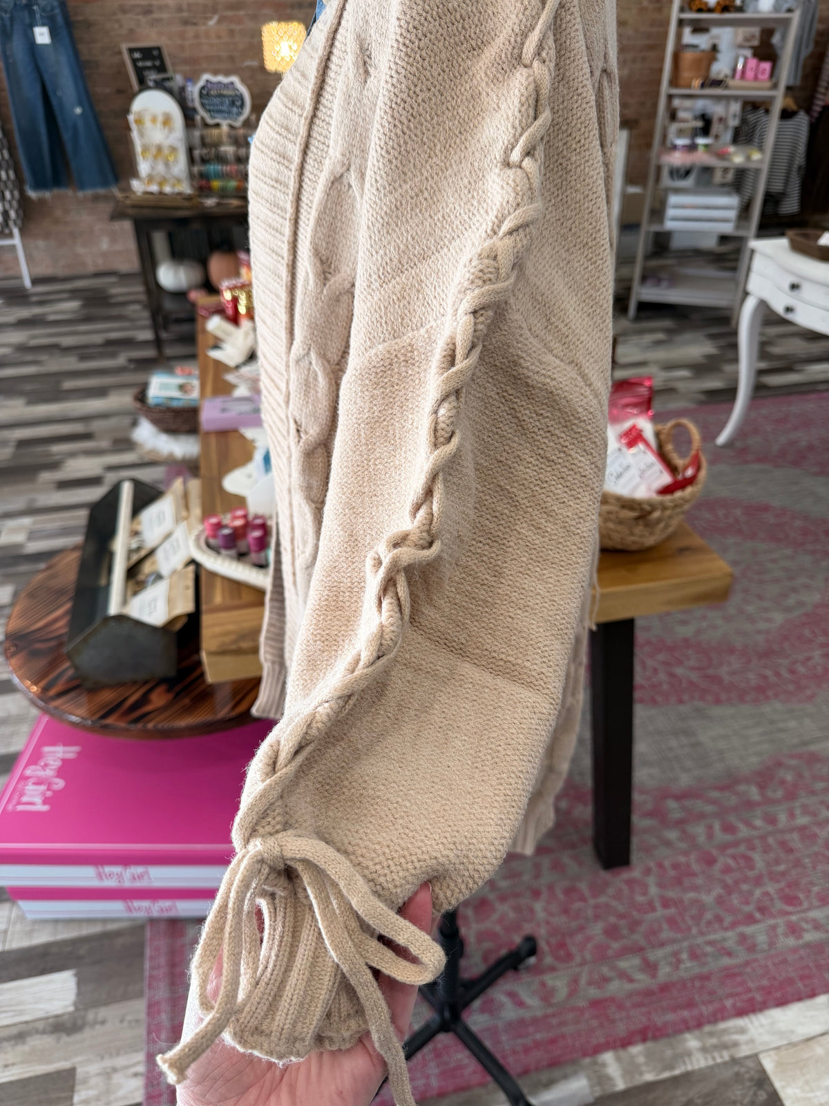 Get Cozy Cable Knit Oversized Cardigan w/ Adjustable Sleeves