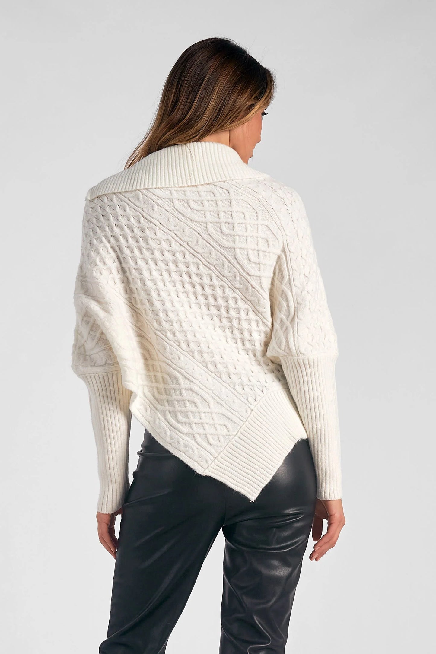 Winter White Shani Sweater w/Diagonal Zip