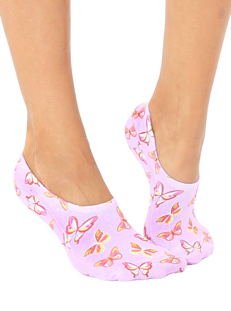 No-Show Liner Socks - Butterflies - Pink