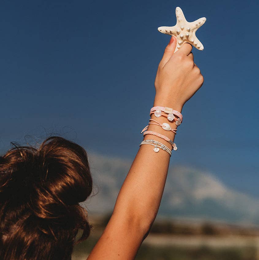 "Shimmer" Coral with Shell Hair Tie Bracelets