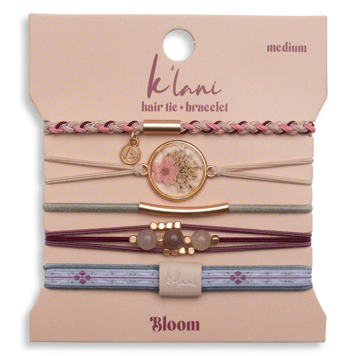 "Bloom" Maroon & Pink with Pressed Flowers Hair Tie Bracelets