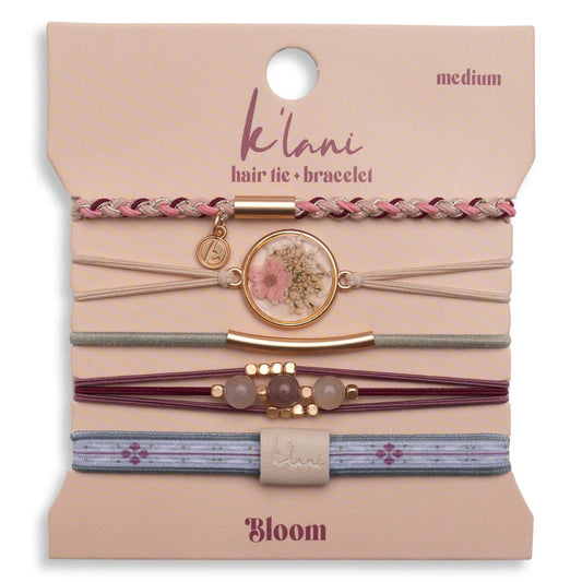 "Bloom" Maroon & Pink with Pressed Flowers Hair Tie Bracelets