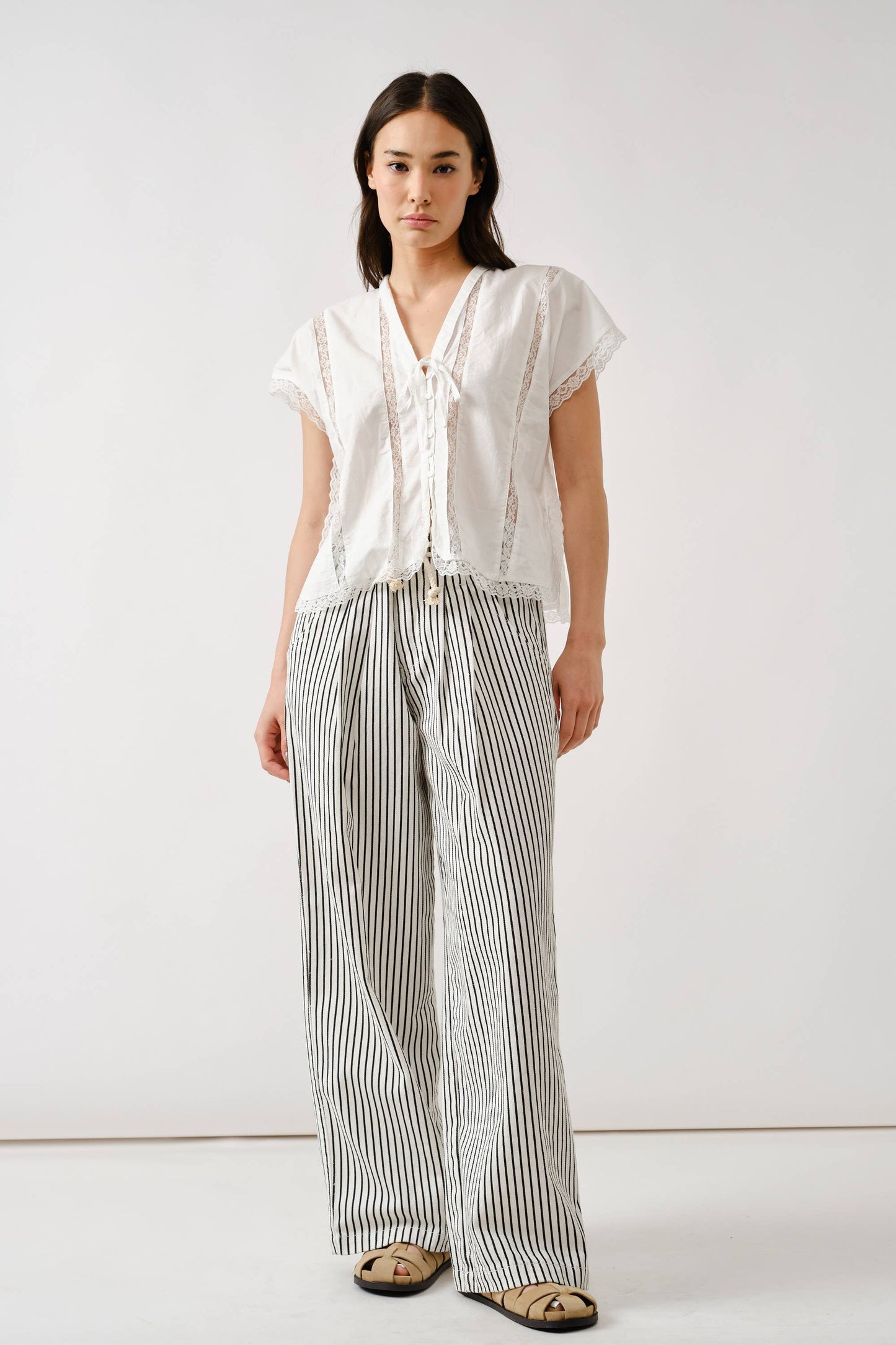 Maren Wide Leg Striped Denim Pants w/Rope Belt