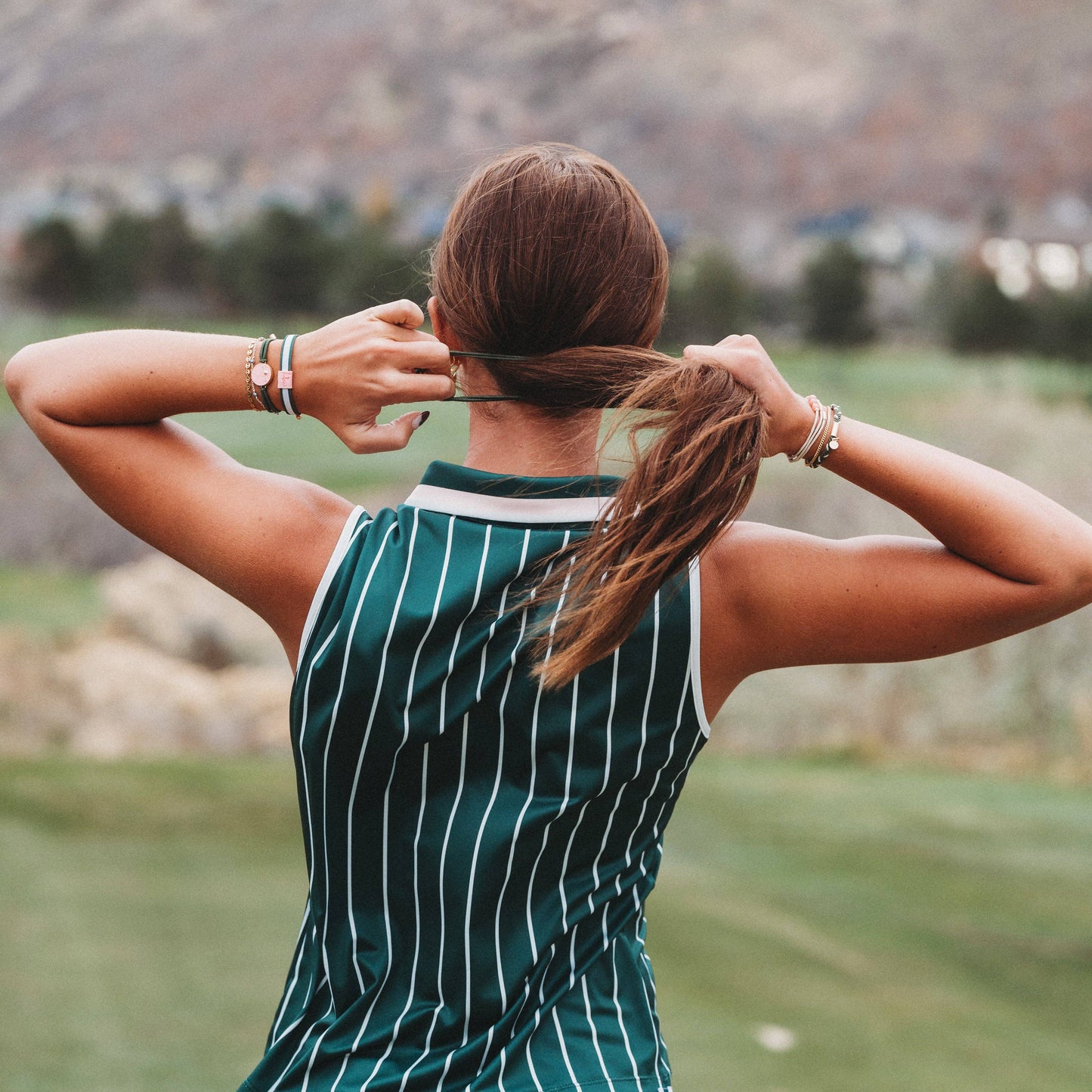"Tee Time" Green & Pink Hair Tie Bracelets with Removable Ball Marker
