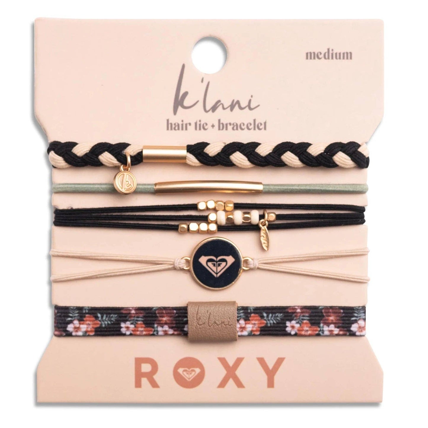 "Roxy Coastal Drift" Black & Neutral Beachy Vibe Hair Tie Bracelets