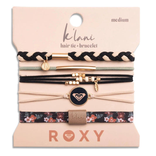 "Roxy Coastal Drift" Black & Neutral Beachy Vibe Hair Tie Bracelets