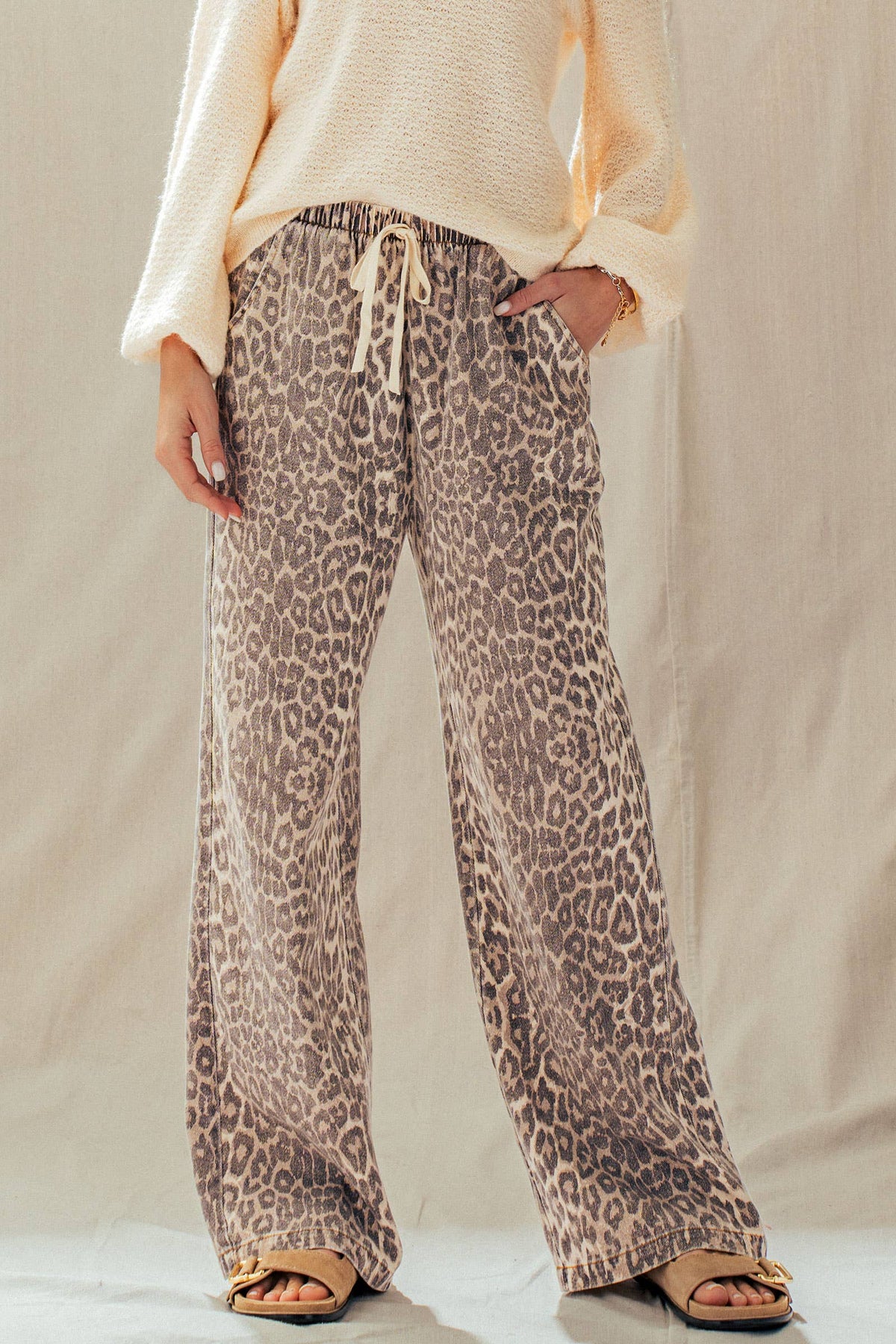 The Willow Leopard Print Wide Leg Drawstring Pants