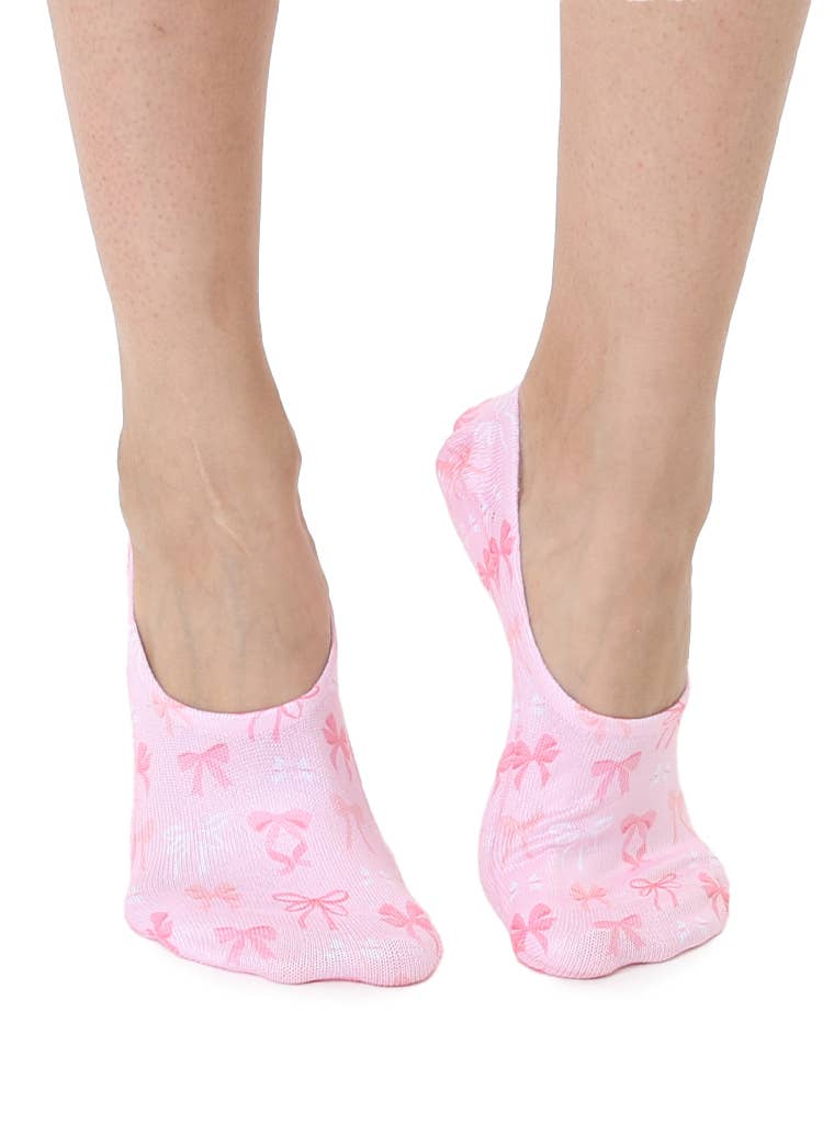 No-Show Liner Socks - Decorative Ribbon Bows - Pink
