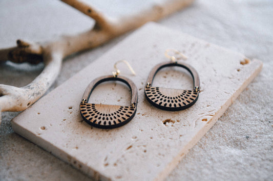 Magical Dawn Engraved Wood Hoop Earrings