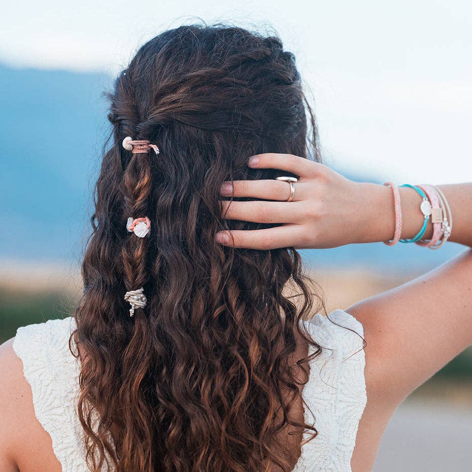 "Shimmer" Coral with Shell Hair Tie Bracelets