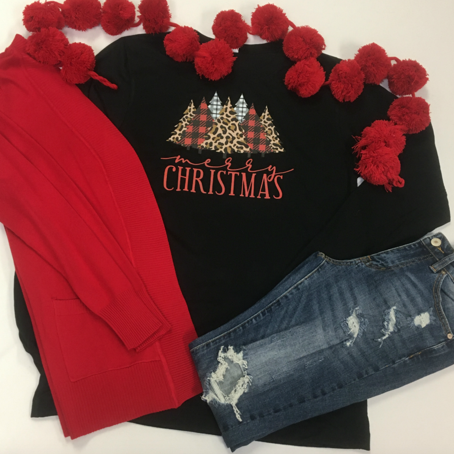 Merry Christmas Leopard Trees Long Sleeved Tee