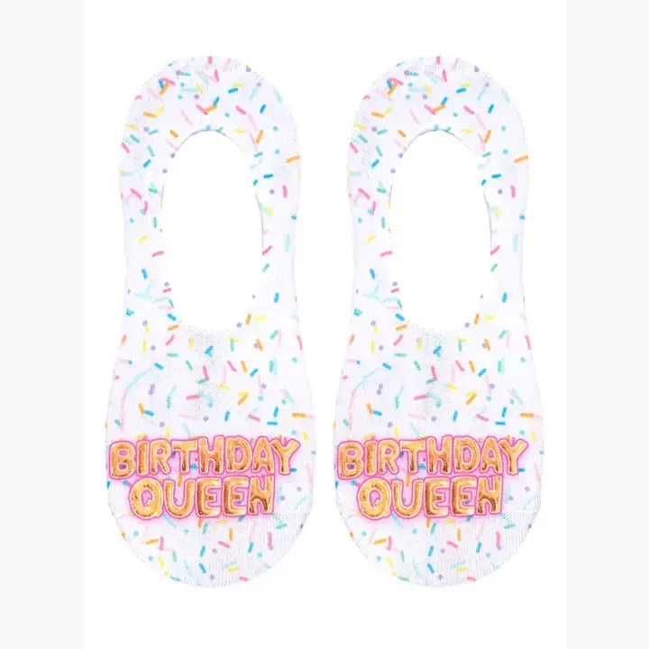 No-Show Liner Socks - Confetti - "Birthday Queen" - White