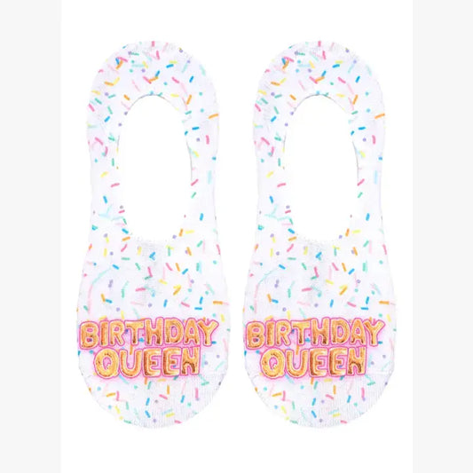 No-Show Liner Socks - Confetti - "Birthday Queen" - White