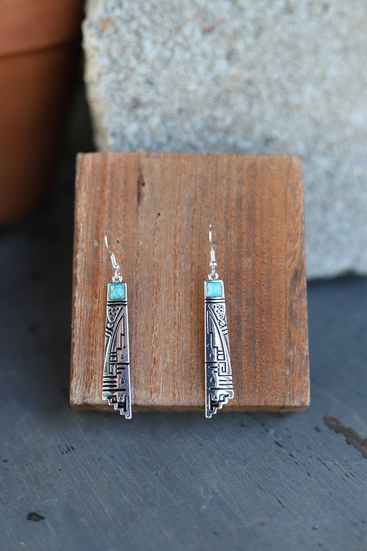Turquoise Haven - AZTEC PATTERN WITH TURQ STONE FISH HOOK ER