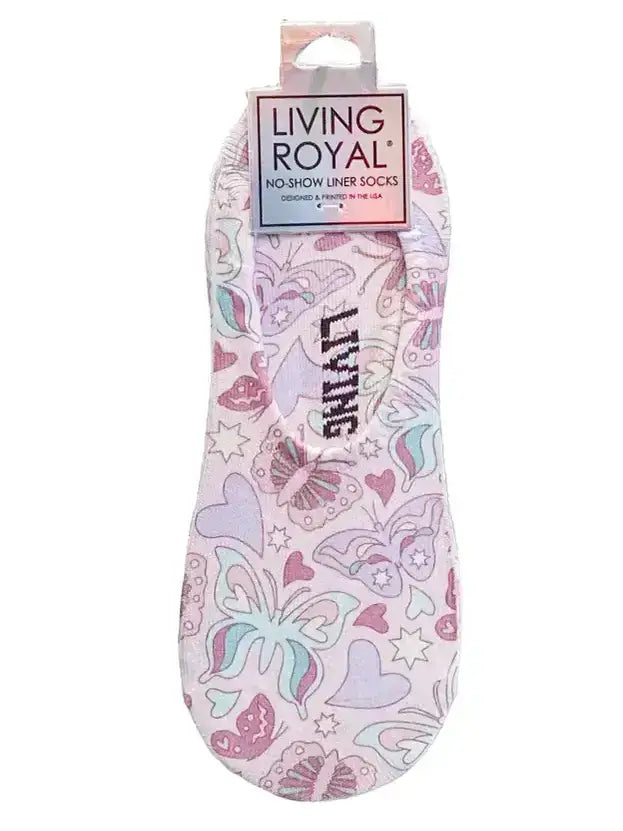 No-Show Liner Socks - Butterflies - Pink