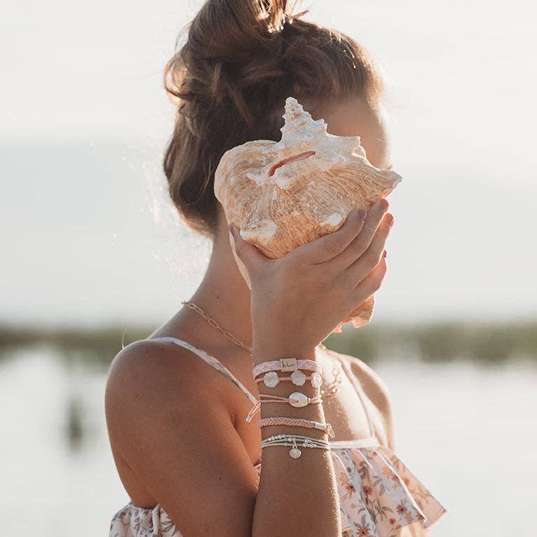 "Shimmer" Coral with Shell Hair Tie Bracelets
