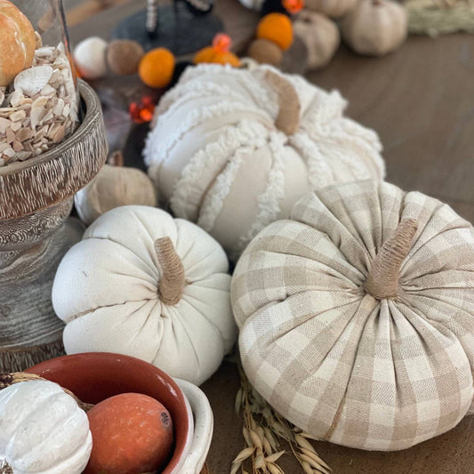 Tan Check Fall Fabric Pumpkin