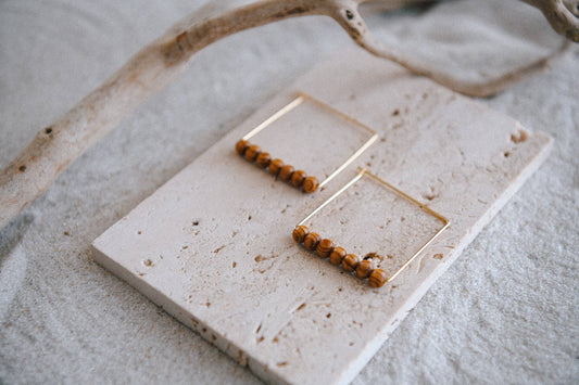 Gold Plated Beaded Square Hoop Earrings