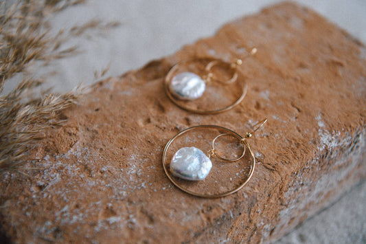 Pearl or Gemstone Beaded Gold Double Hoop Earrings