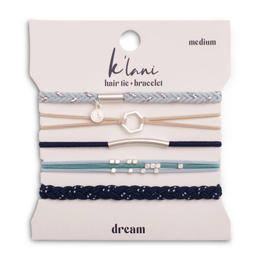 "Dream" Shades of Blue with Silver Accents Hair Tie Bracelets