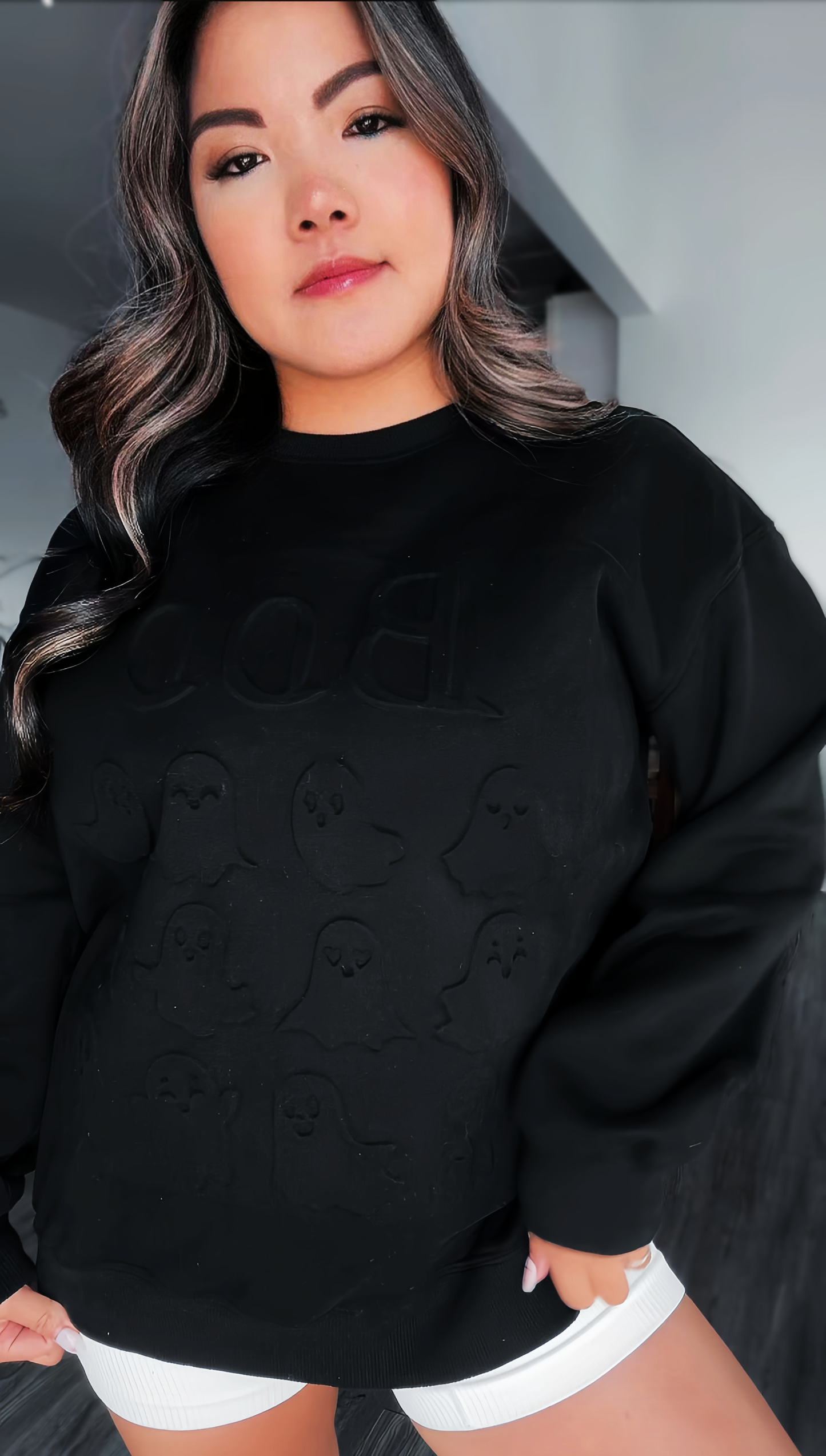 Evelyn Embossed Sweater - Ghostly Boo