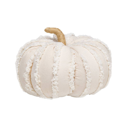 White Fuzzy Stripes Fall Fabric Pumpkin