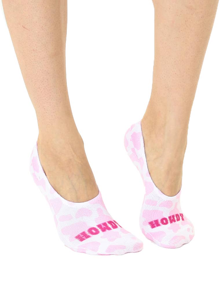 No-Show Liner Socks - Cow Print - "Howdy" - Pink