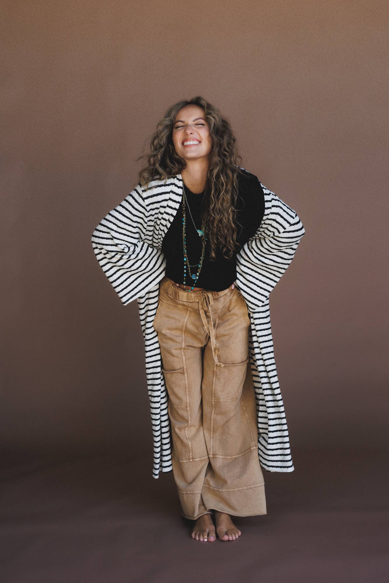 Venyx Striped Duster Cardigan - Cream Black