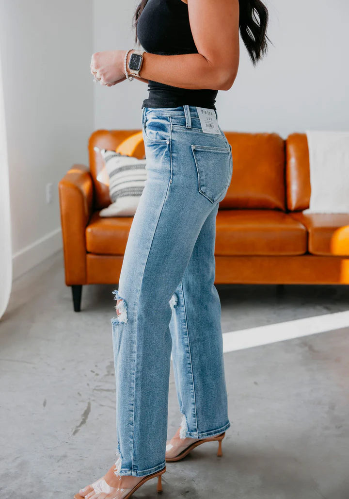 Petra High Rise Stretch Slim Wide Leg Denim