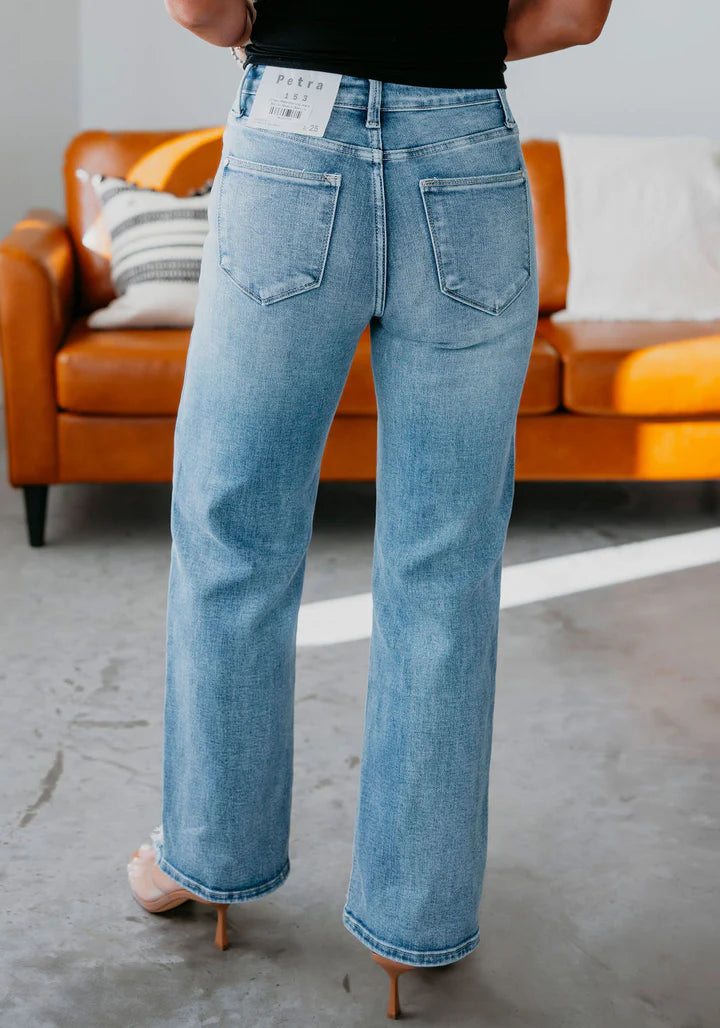 Petra High Rise Stretch Slim Wide Leg Denim