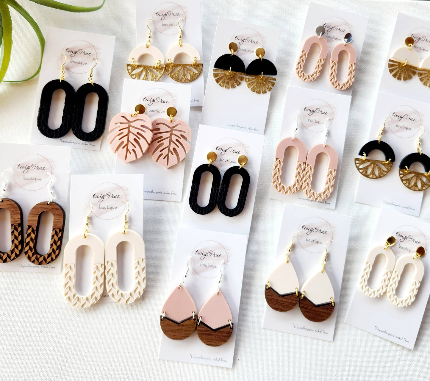 Twig & Rue - Vera| Acrylic oval earring: Cream / Silver finding